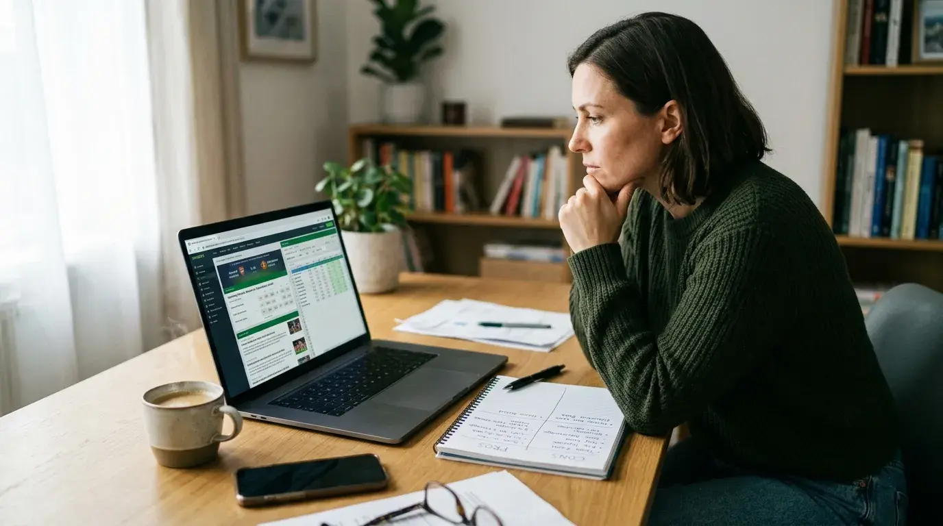 Person wägt Entscheidungen beim Sportwetten ab