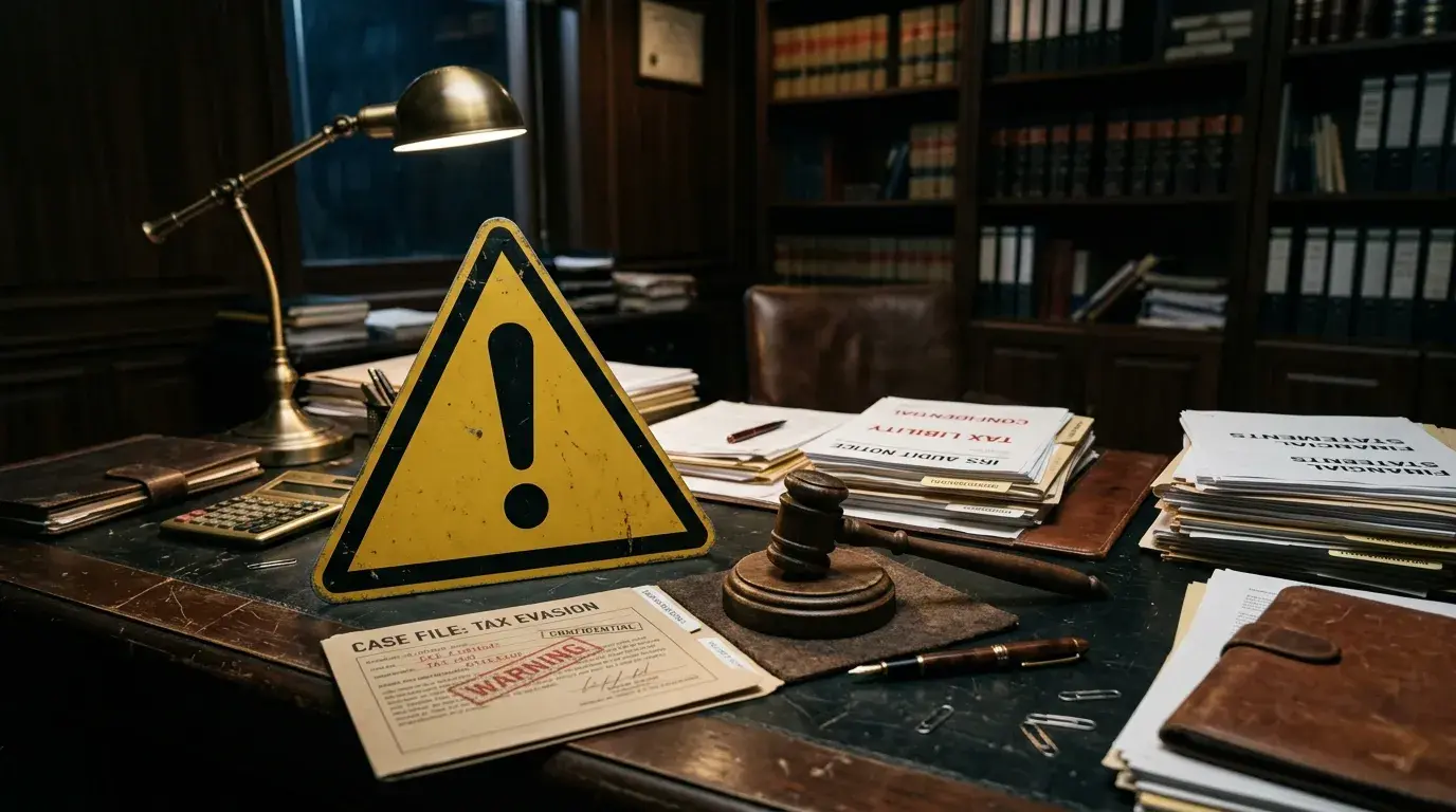 Warnschild symbolisiert Risiken bei Steuerhinterziehung