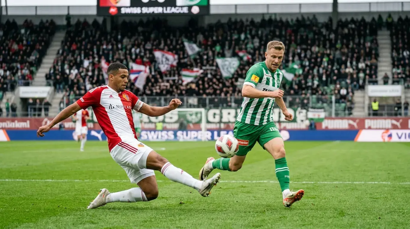 Fussballspiel der Schweizer Super League mit Fans im Stadion