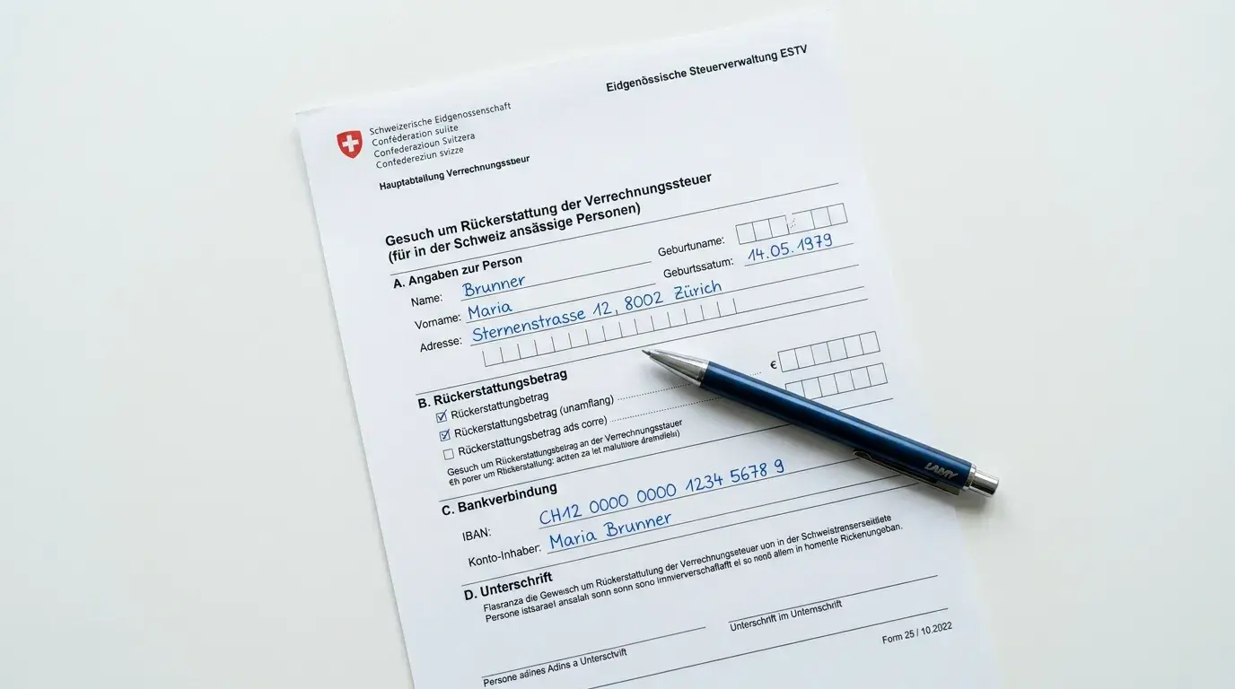 Dokument zur Rückerstattung der Verrechnungssteuer