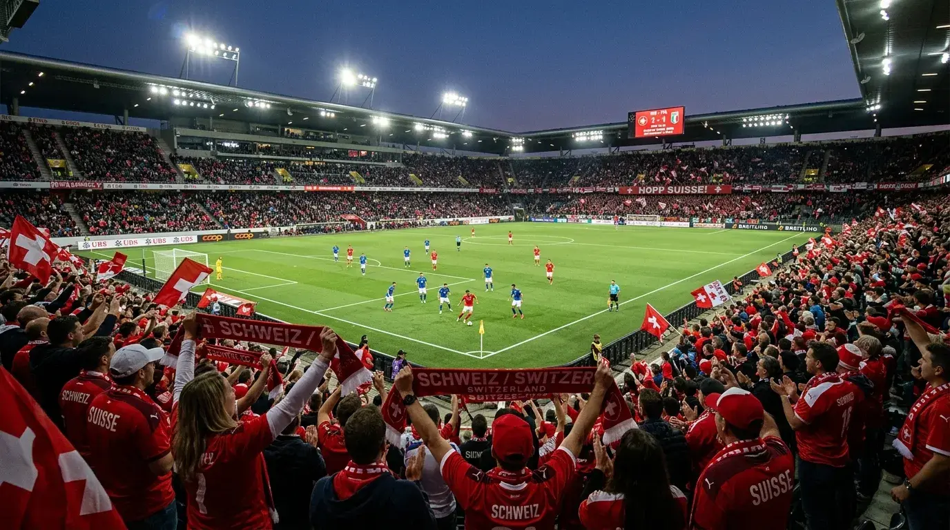 Fussballstadion in der Schweiz mit Anzeigetafel